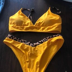 orange and cheetah print bikini set